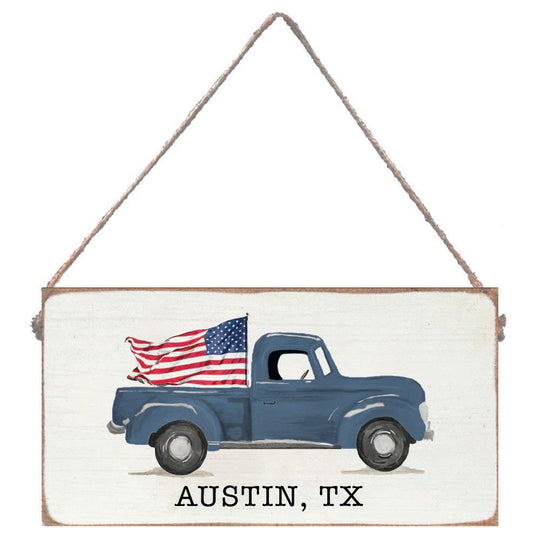 Flag Truck Personalized Twine Sign banner